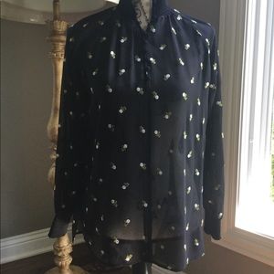 CAbi xxs Sheer Black Floral Blouse